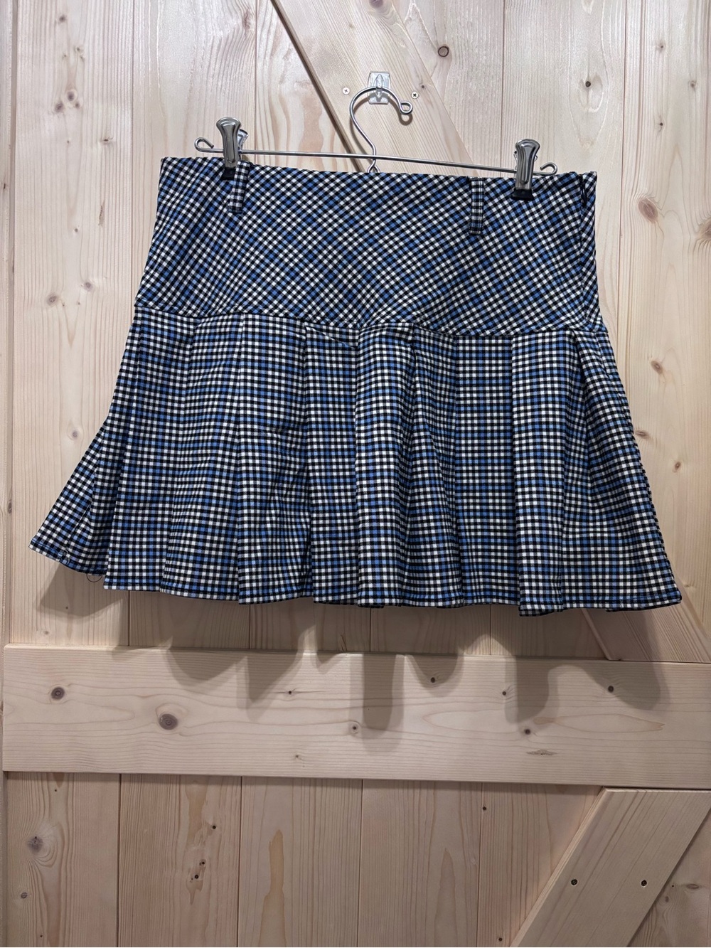 Forever 21 Blue and White Gingham Pleated Mini Skirt